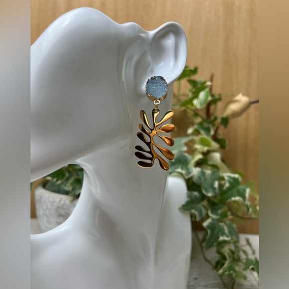 Gold Art Nouveau-Inspired Dangle Earrings - Trendy Retro Statement Earrings - Picture 13 of 16